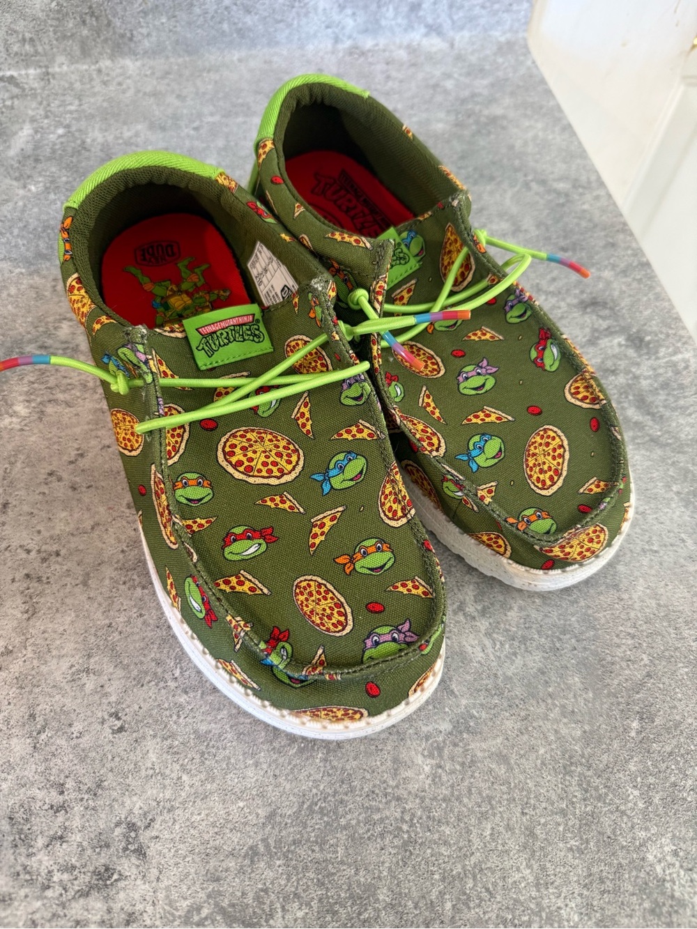 Hey Dude Olive Green Pizza & TMNT Print Kids Shoes